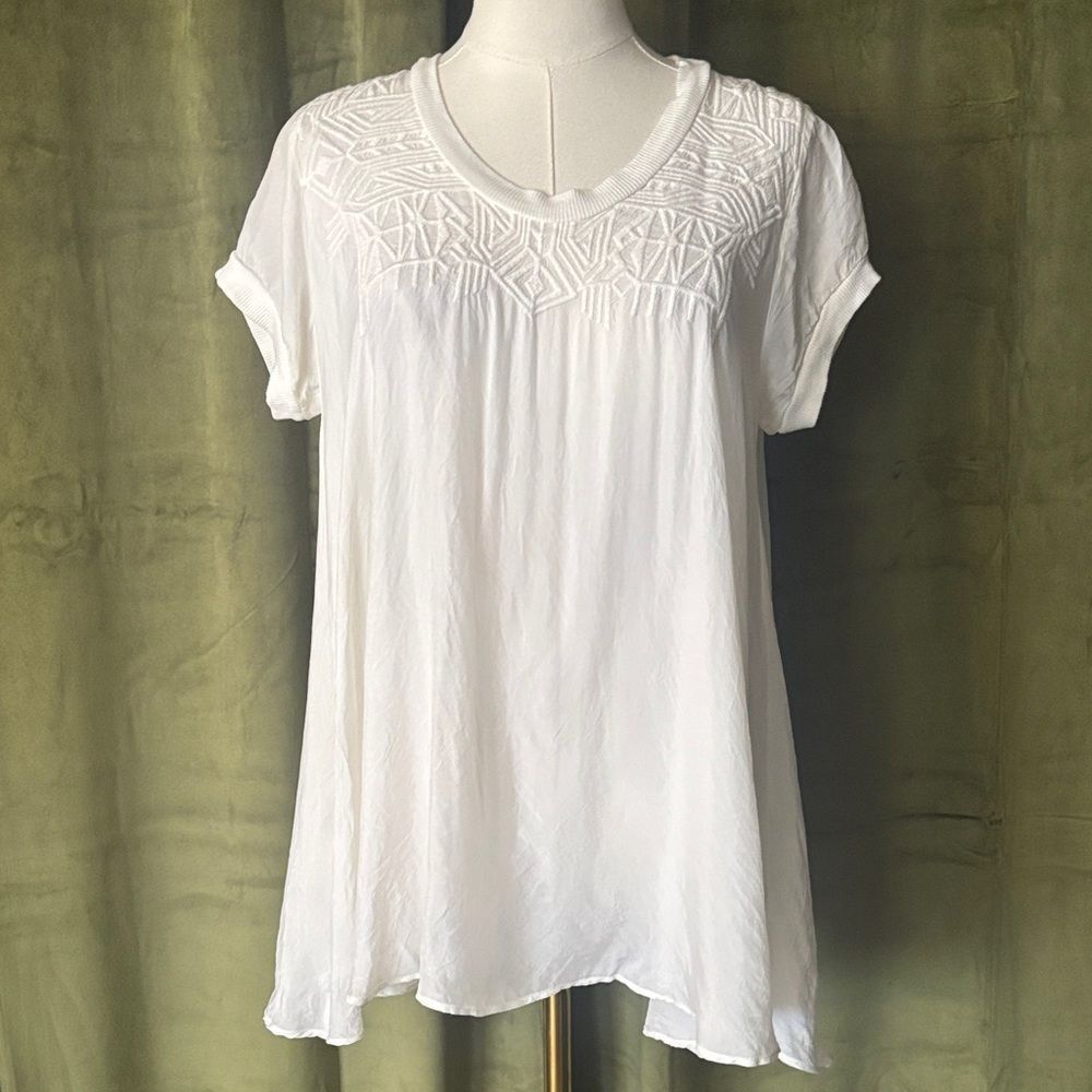 Johnny Was Ivory Embroidered Tunic top, XS